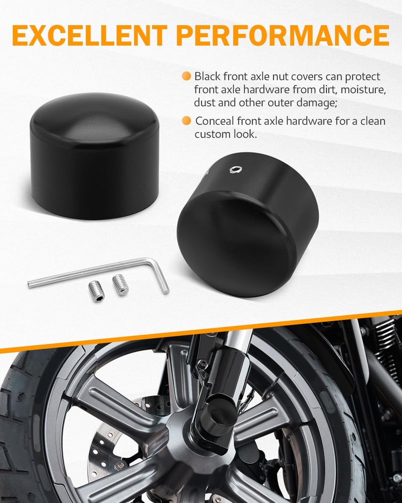 PBYMT Black Front Axle Nut Covers, CNC Aluminum Axle Nut Caps Compatible for Harley Davidson Softail Touring Road King Street Glide Electra Glide Iron 883 Fat Boy 2002-2024 - Image 4